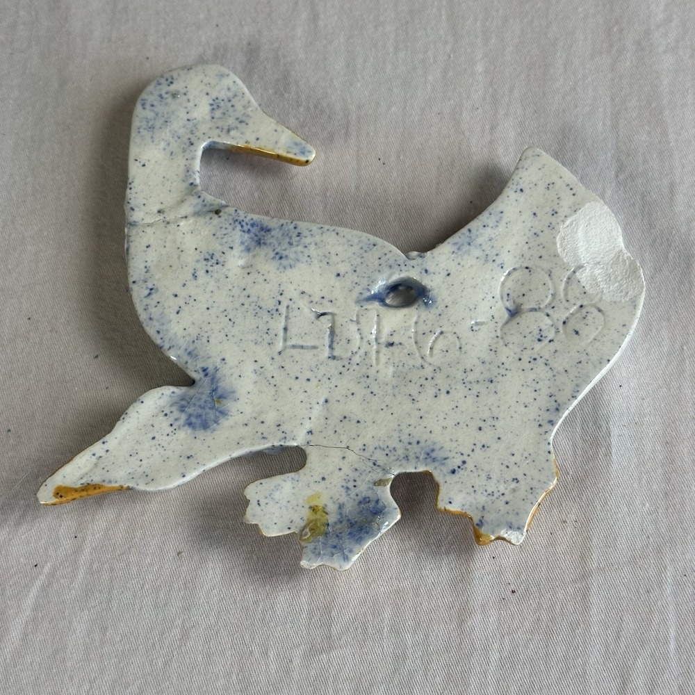 Vintage Country Blue Speckled Farmhouse Ceramic Duck/Geese Decor Handmade 80's - Picture 6 of 7